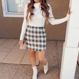 Pink Lily Picture Our Future White/Tan Plaid Skirt XS